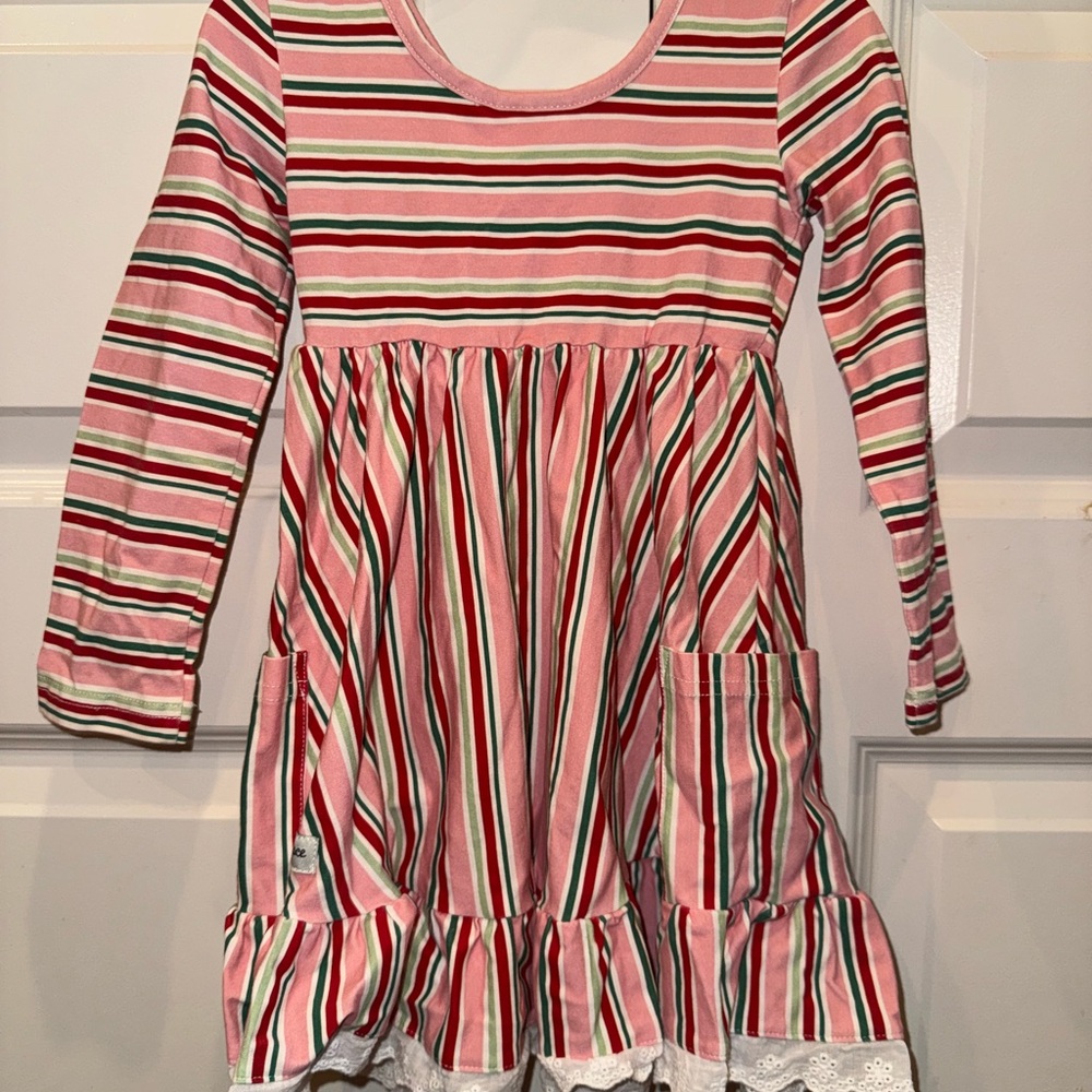 Striped Pink/Red/Green Kids Dress